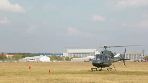 Eurocopter AS 355N helecopter engine warms up Stock Footage 55539229
