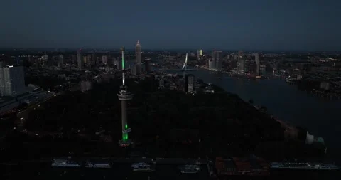 Euromast observation tower in Rotterdam, emphasizing its unique features and Stock Footage 250781252