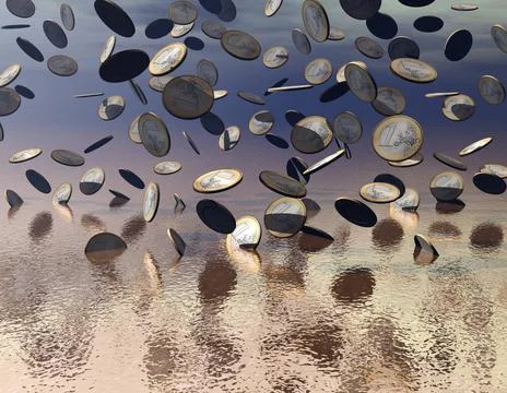 Euromünzen digital visualization: it s raining money Copyright: xZoonar.co.. Stock Photos
