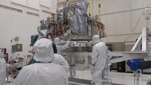 Europa Clipper's avionics module is stacked on top of the main body Stock Footage 289534386