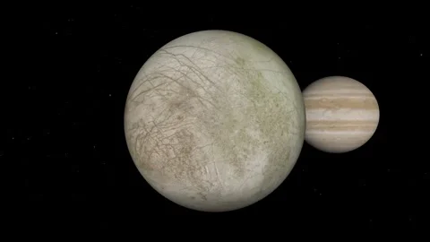 Europa eclipsing Jupiter. Scientifically accurate space animation. 4K 60fps Stock Footage 314586152