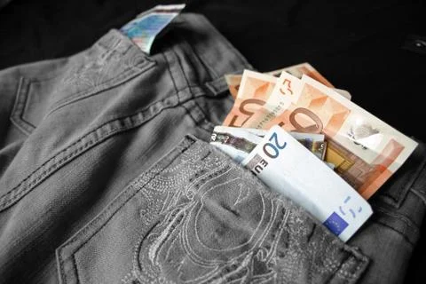 Europan money in trouser pocket Stock Photos