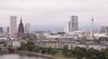 Europaturm Europe TV Tower Frankfurt Cathedral Aerial View Skyline Busy City Day HD Footage