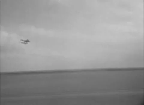 EUROPE - 1951: Tree-line backdrop - Small formation crosses above airfield Stock Footage 344487610