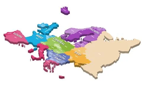 Europe 3d (isometric) map colored by regions Stock Illustration