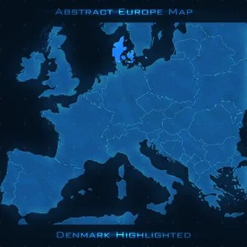 Europe abstract map. Denmark highlighted. Vector background. Futuristic style Stock Illustration
