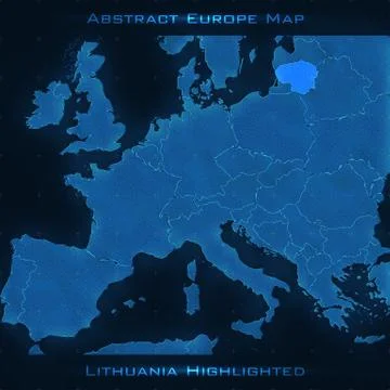 Europe abstract map. Lithuania highlighted. Vector background. Futuristic sty Stock Illustration