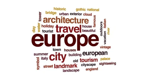 Europe animated word cloud, text design animation. Stock Footage 75807542