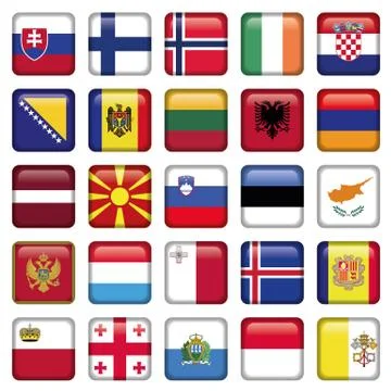 Europe Buttons Square Flags Stock Illustration