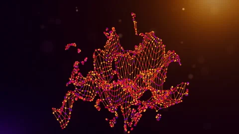 Europe Connected Intelligence Network Map Reveal Animation Stock Footage 337179481