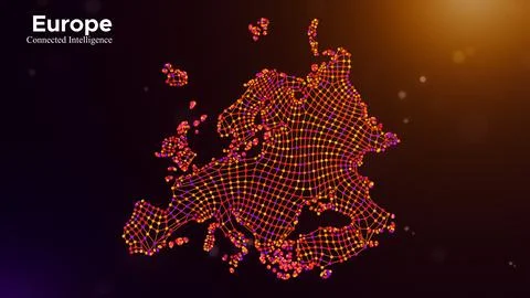 Europe Connected Intelligence Technology Network Map Visualization Stock Illustration