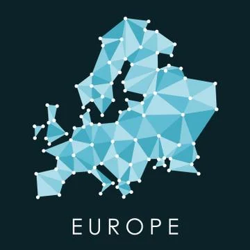 Europe connected low poly map vector - geometric style illustration. Stock Illustration