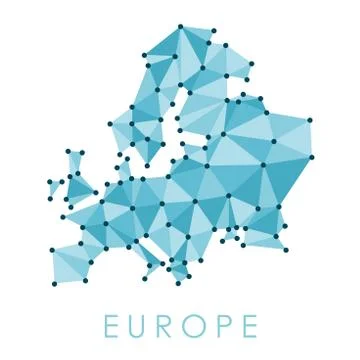 Europe connected low poly map vector - geometric style illustration. Stock Illustration