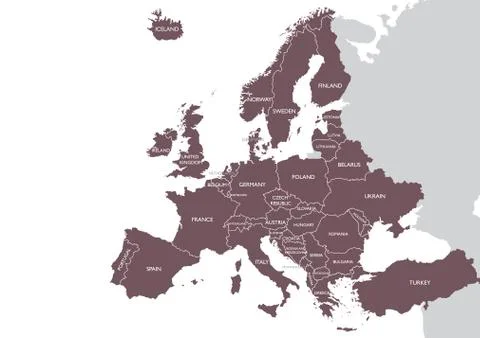 Europe detailed map with name Stock Illustration