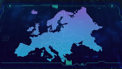 Europe Digital HUD UI Map Stock Footage 230693272