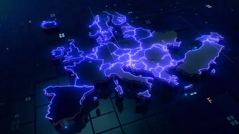 Europe digital map 4k looping Stock Footage 307908042
