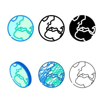 Europe earth multistyle planet map color icon vector Stock Illustration