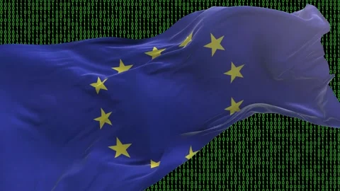 Europe flag - Waving flag on matrix binary code background Stock Footage 321421136