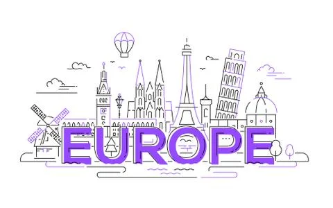 Europe - flat design composition with landmarks Stock Illustration
