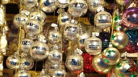 Europe Germany Munich Christmas Advent Fair Market Xmas Glass Ball Stock Footage