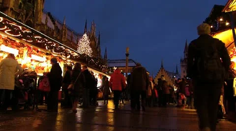Europe Germany Munich Marienplatz Christmas Advent Fair Market Xmas Stock Footage