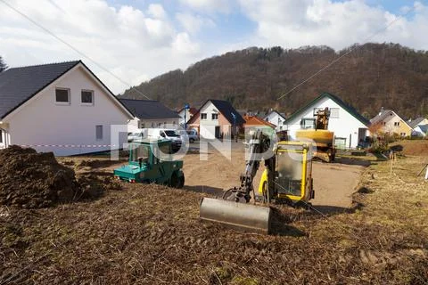 Europe, Germany, Rhineland Palatinate, Preparing ground for foundation of house Stock Photos