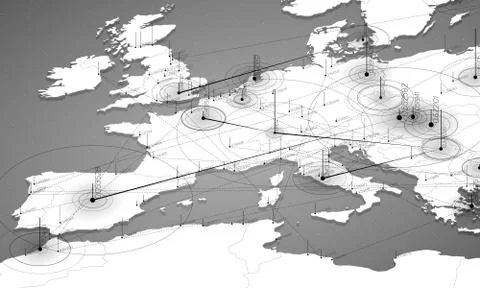 Europe grayscale map big data visualization. Futuristic map infographic. Info Illustrazione stock
