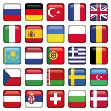 Europe Icons Squared Flags Stock Illustration