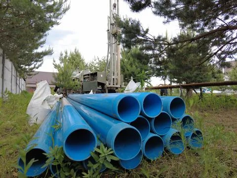 Europe, Kiev region, Ukraine - June 2021: Food pipes close-up. An engineer dr Stock Photos
