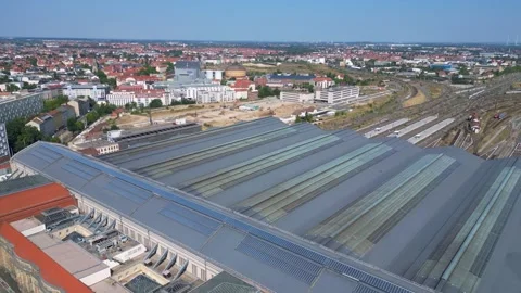 Europe largest terminus central station in Leipzig showing trams and buses Stock Footage 284295870