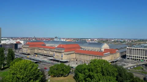 Europe largest terminus central station in Leipzig showing trams and buses Stock Footage 284297749