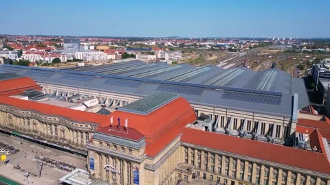 Europe largest terminus central station in Leipzig showing trams and buses Stock Footage 284297773