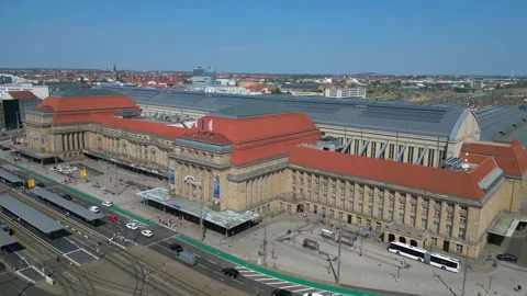 Europe largest terminus central station in Leipzig showing trams and buses Stock Footage 284304618