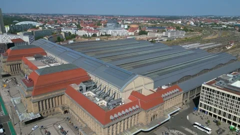 Europe largest terminus central station in Leipzig showing trams and buses Stock Footage 284309374