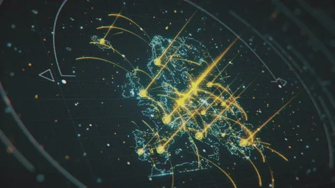 Europe Light Up Dots Connections Map Video stock 147400871