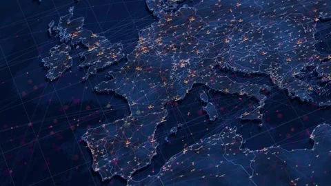 Europe map big data visualization. Futuristic digital map with data flow Stock Footage 334177594