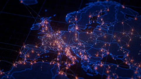 Europe map big data visualization. Futuristic digital map infographic of Western Stock Footage 334919819