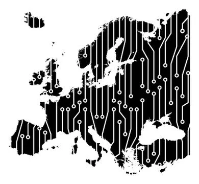 Europe map circuit board concept background wallpaper. Stock Illustration