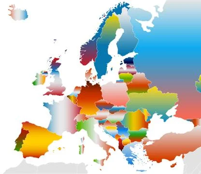 Europe Map with Corresponding Flag Color Gradients Stock Illustration