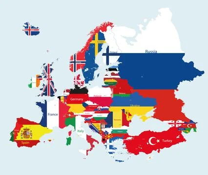 Europe map with countries flags incorporated inside countries contours Stock Illustration