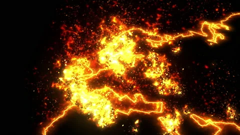 Europe map on fire burning animation Video stock 150110682