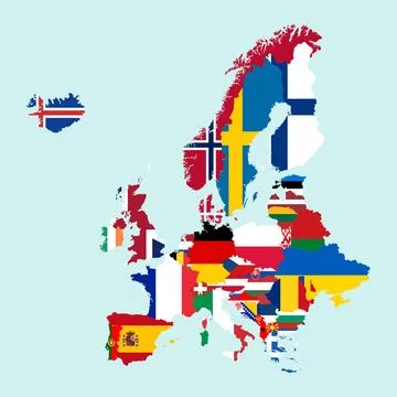 Europe map with flags. Vector illustration. Illustrazione stock