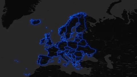 Europe map with line blue glow in the dark Stock Footage 309452082