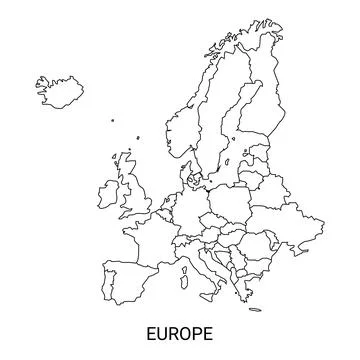 Europe Map Outline Vector Illustration Clean Minimal Geographic Design Stock Illustration