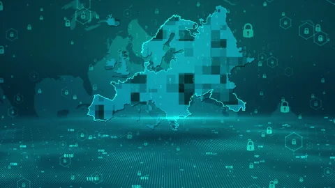 Europe Map Password Security Digital Business Technology Background Stock Footage 339044408