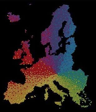 Europe Map Rainbow Colored Pattern Colorful Balls Black Background イラスト素材