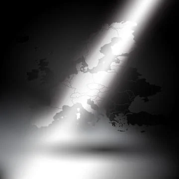 Europe map in the rays of light on gray background Stock Illustration