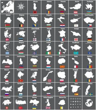 Europe maps with flags Stock Illustration