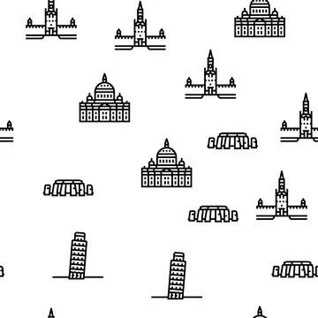 Europe Monument Construction vector seamless pattern Ilustração Stock