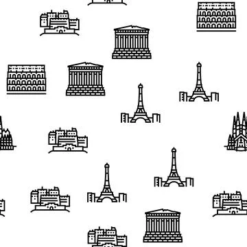 Europe Monument Construction vector seamless pattern Ilustração Stock